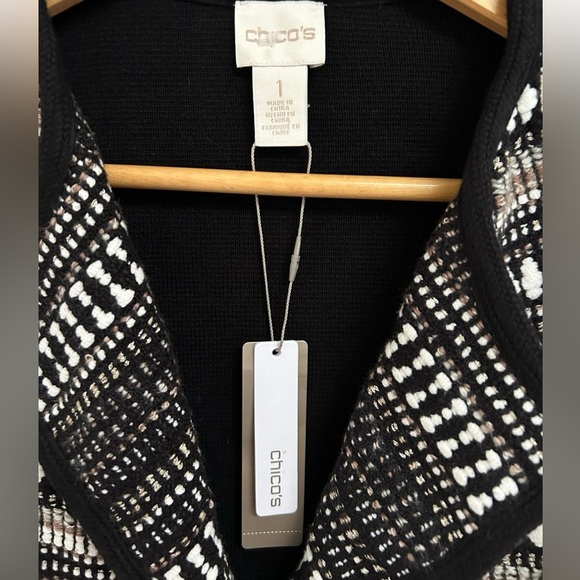 NWT Chicos Textured Stripe Cardigan Sweater Long Sleeve Button Close.Black White - Picture 3 of 9